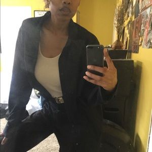 H&M Easy Iron Navy Button Up Long Sleeve Shirt